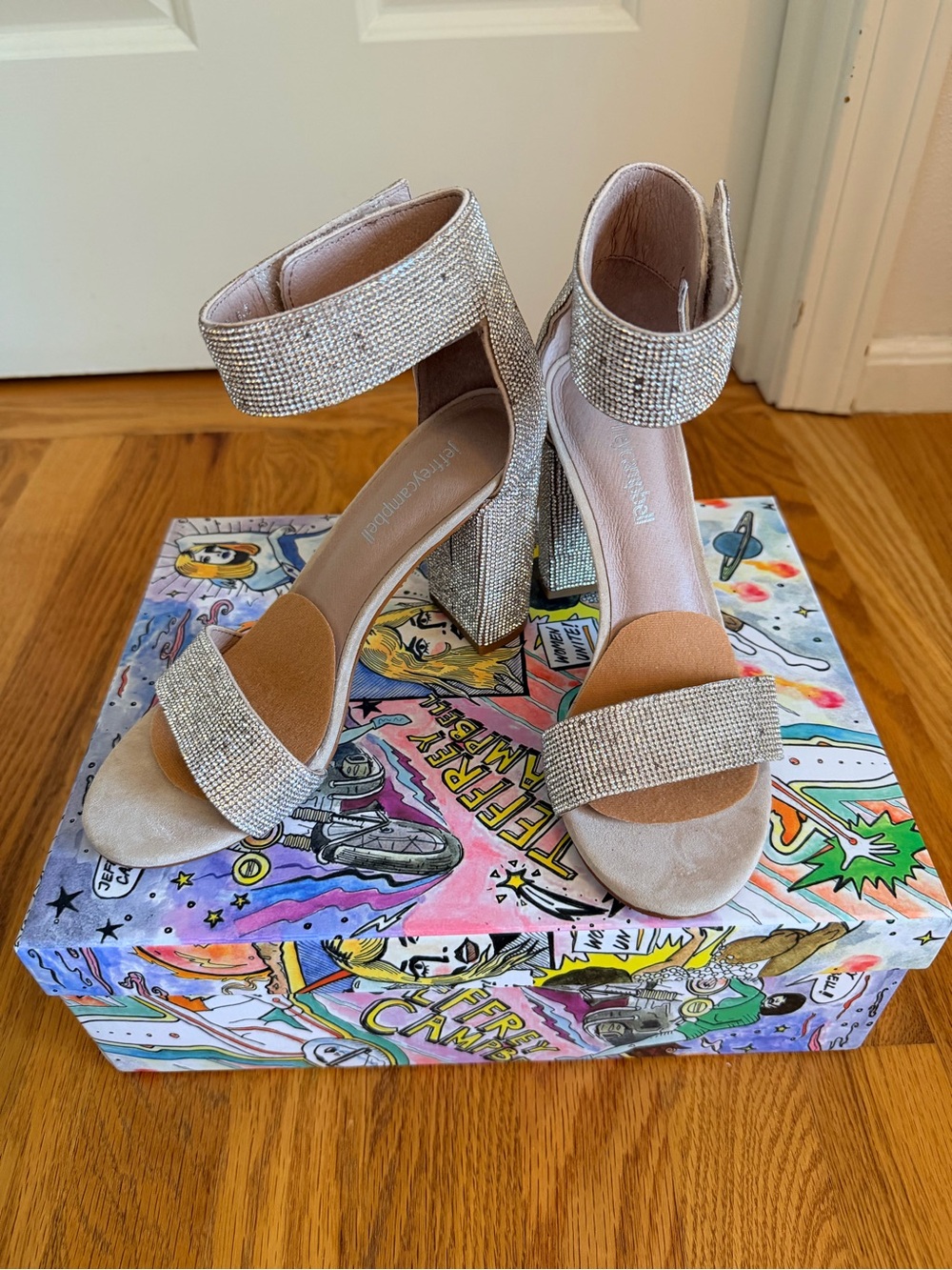 Brand New- Embellished Jeffrey Campbell Ankle-Strap Block Heel Sandals size 6.5